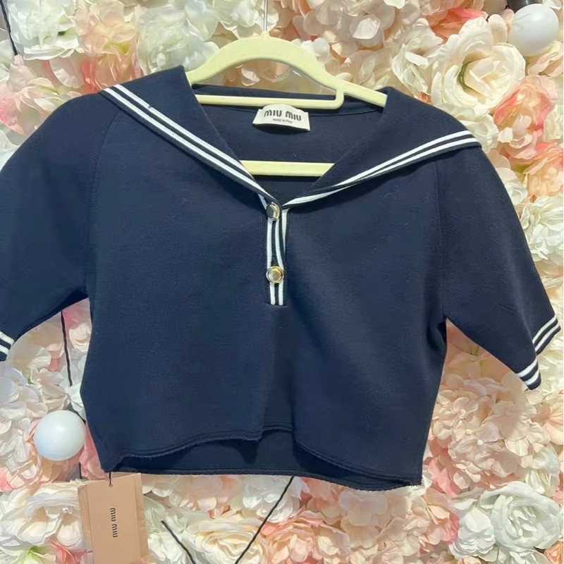 Miumiu海軍領短袖38碼-0