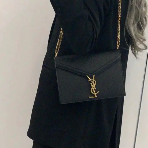 ysl Cassandra 墨綠色金扣 信封包 郵差包22*16 98新配件塵袋