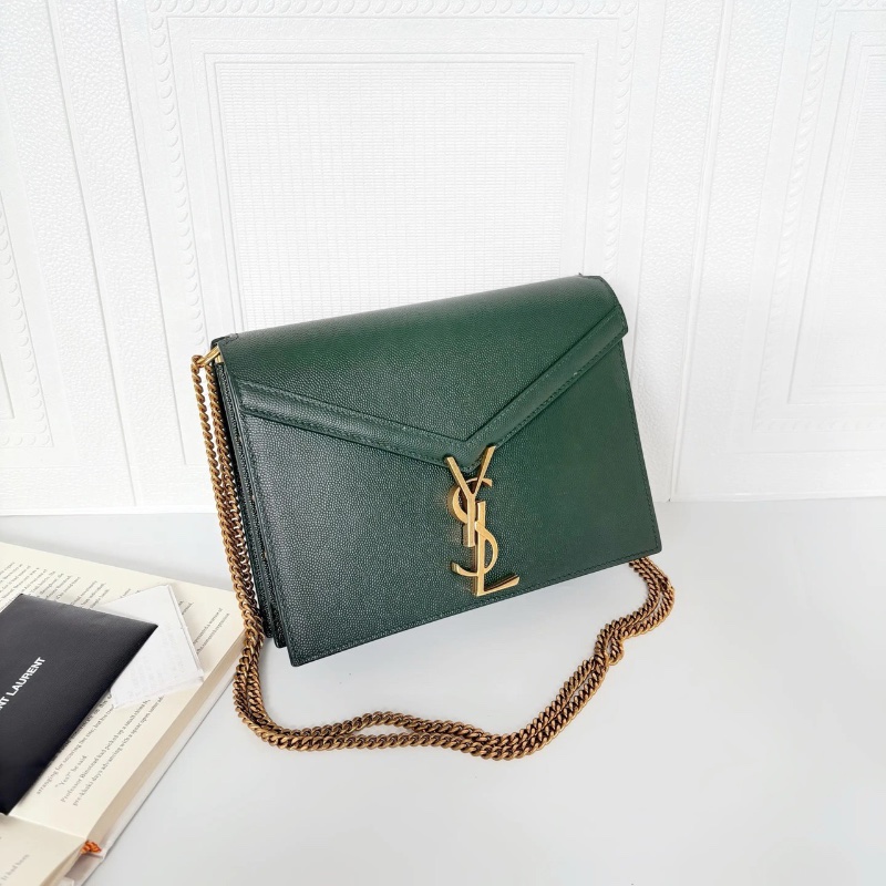 ysl Cassandra 墨綠色金扣 信封包 郵差包22*16 98新配件塵袋-2