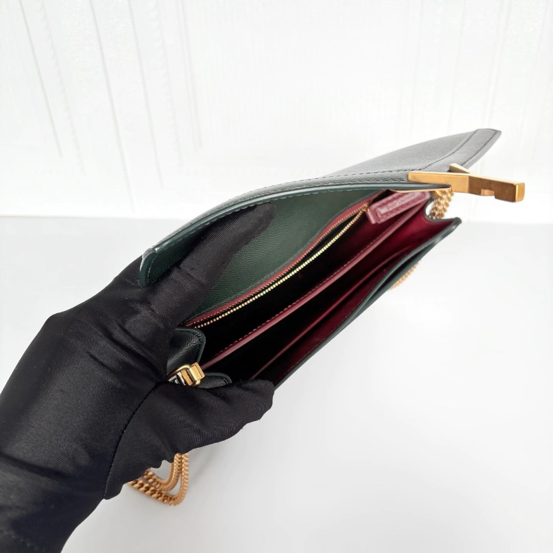 ysl Cassandra 墨綠色金扣 信封包 郵差包22*16 98新配件塵袋-3