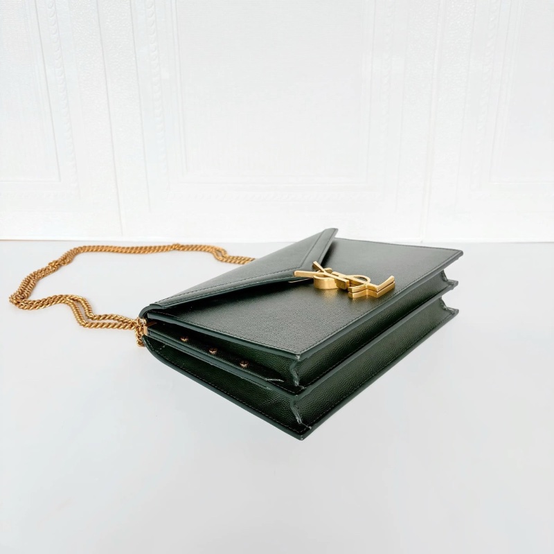ysl Cassandra 墨綠色金扣 信封包 郵差包22*16 98新配件塵袋-4