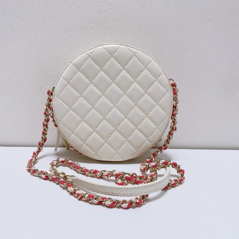Chanel游泳圈粉色拼白刺繡鏈條包18*6 98新配件塵袋-7