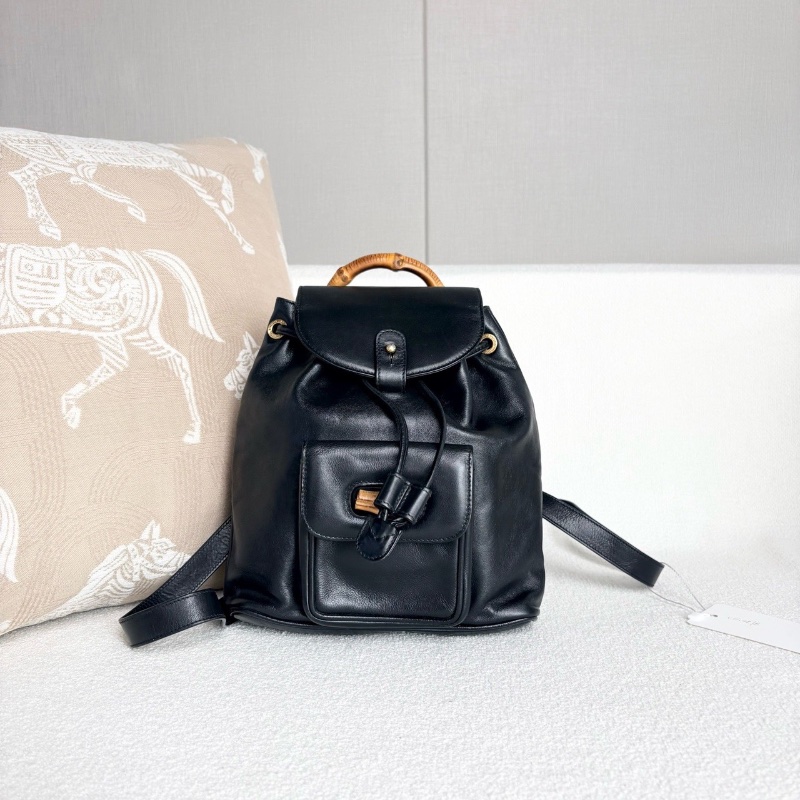 GucciBamboo竹節後背包小號黑金 竹節紐扣21*24*7 98新配件塵袋-2