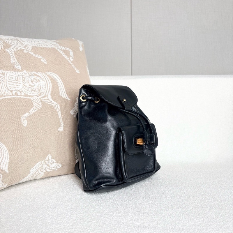 GucciBamboo竹節後背包小號黑金 竹節紐扣21*24*7 98新配件塵袋-5