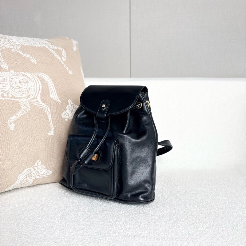 GucciBamboo竹節後背包小號黑金 竹節紐扣21*24*7 98新配件塵袋-7