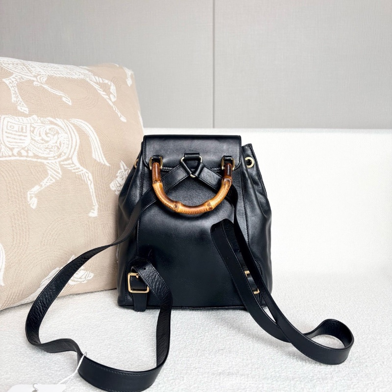 GucciBamboo竹節後背包小號黑金 竹節紐扣21*24*7 98新配件塵袋-8