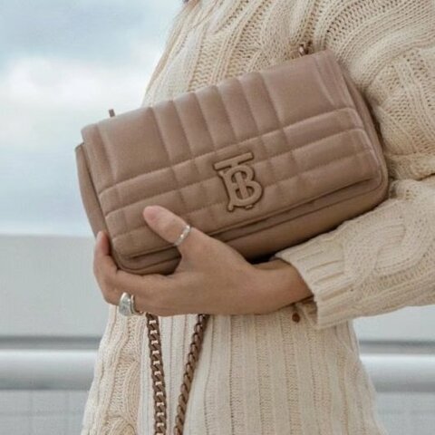 BURBERRY - 裸米棕色羊皮衍縫Lola肩側背包╻小號