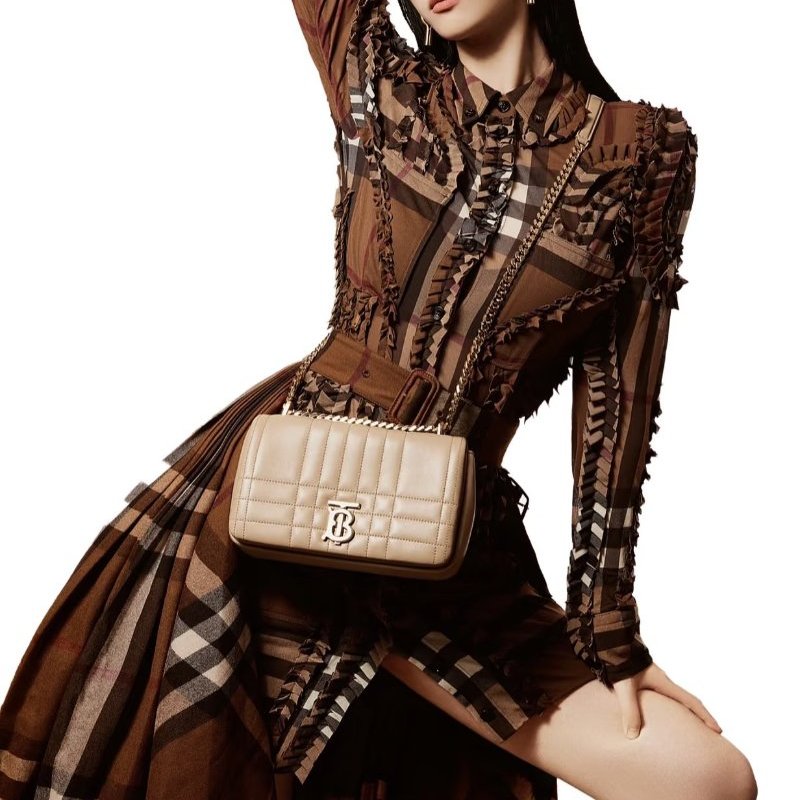 BURBERRY - 裸米棕色羊皮衍縫Lola肩側背包╻小號-1