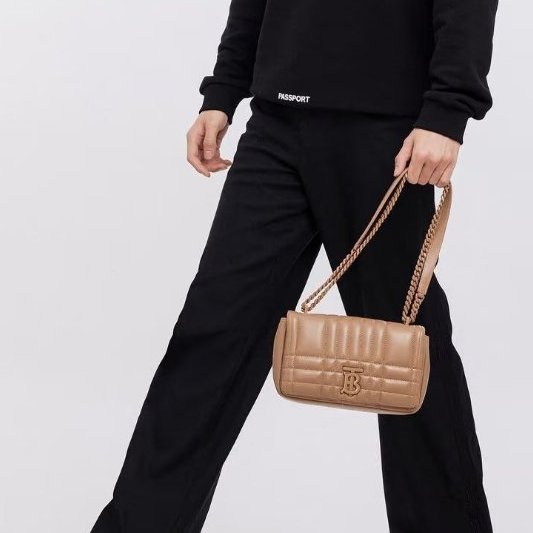 BURBERRY - 裸米棕色羊皮衍縫Lola肩側背包╻小號-3