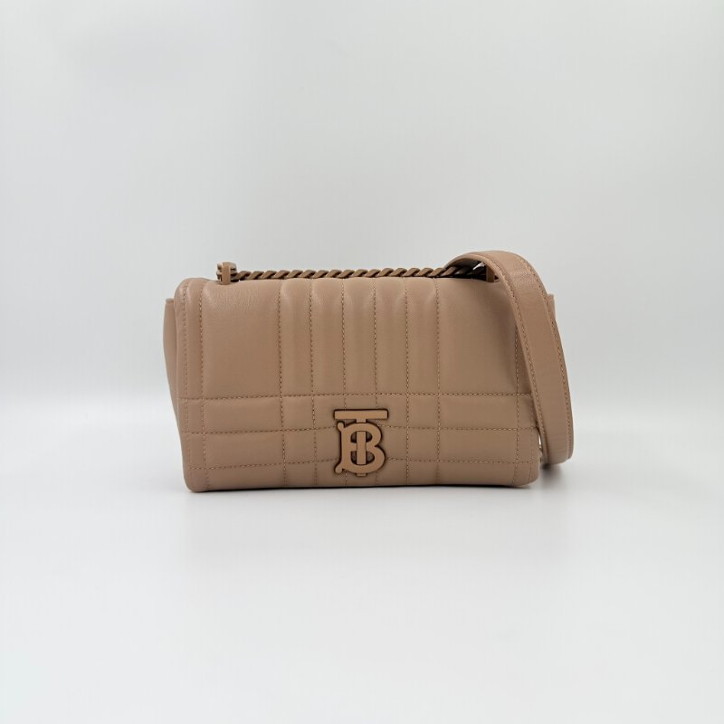 BURBERRY - 裸米棕色羊皮衍縫Lola肩側背包╻小號-4