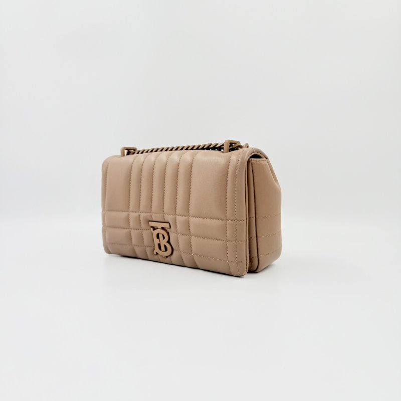 BURBERRY - 裸米棕色羊皮衍縫Lola肩側背包╻小號-6