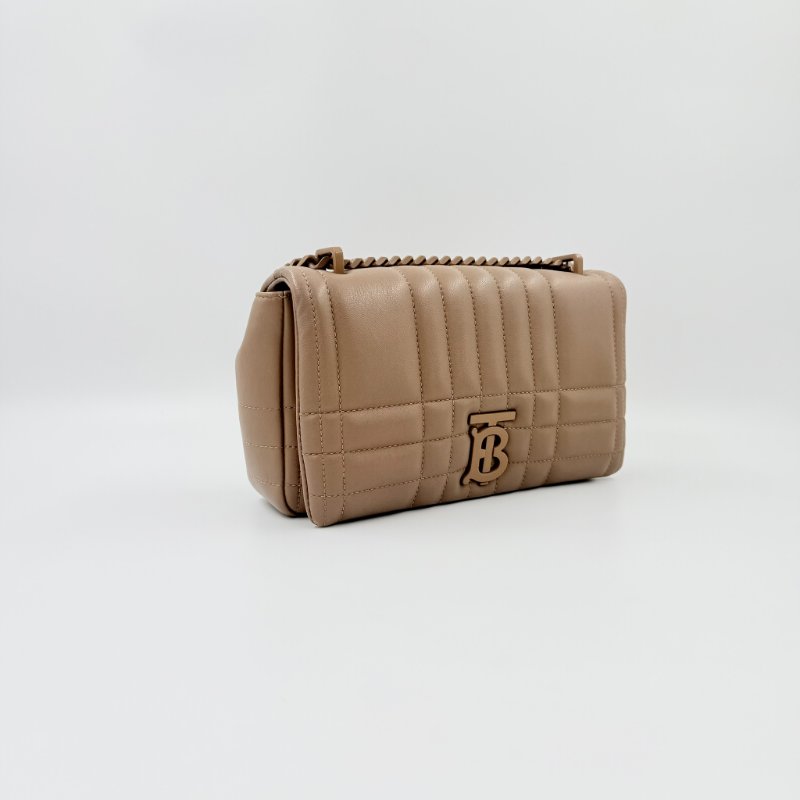 BURBERRY - 裸米棕色羊皮衍縫Lola肩側背包╻小號-7