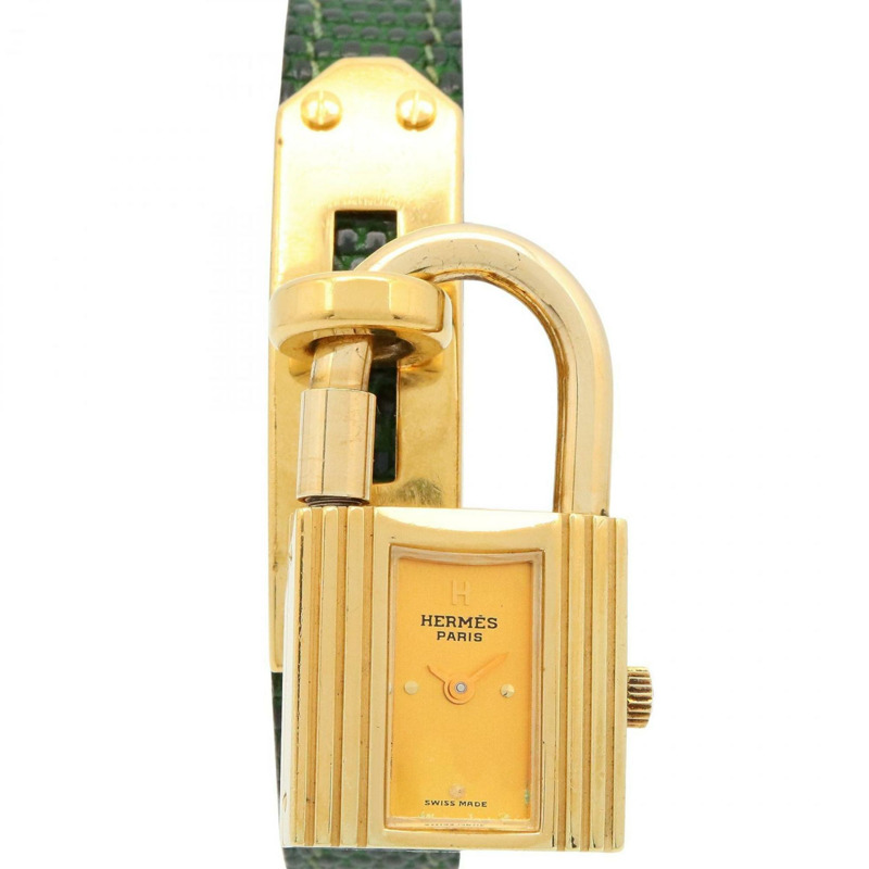 愛馬仕 Kelly 女士腕錶，鍍金款，皮革錶帶，金色，KE1.201-0