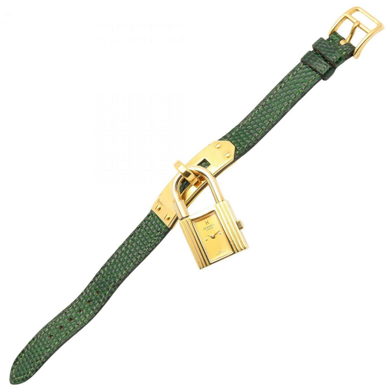 愛馬仕 Kelly 女士腕錶，鍍金款，皮革錶帶，金色，KE1.201-2