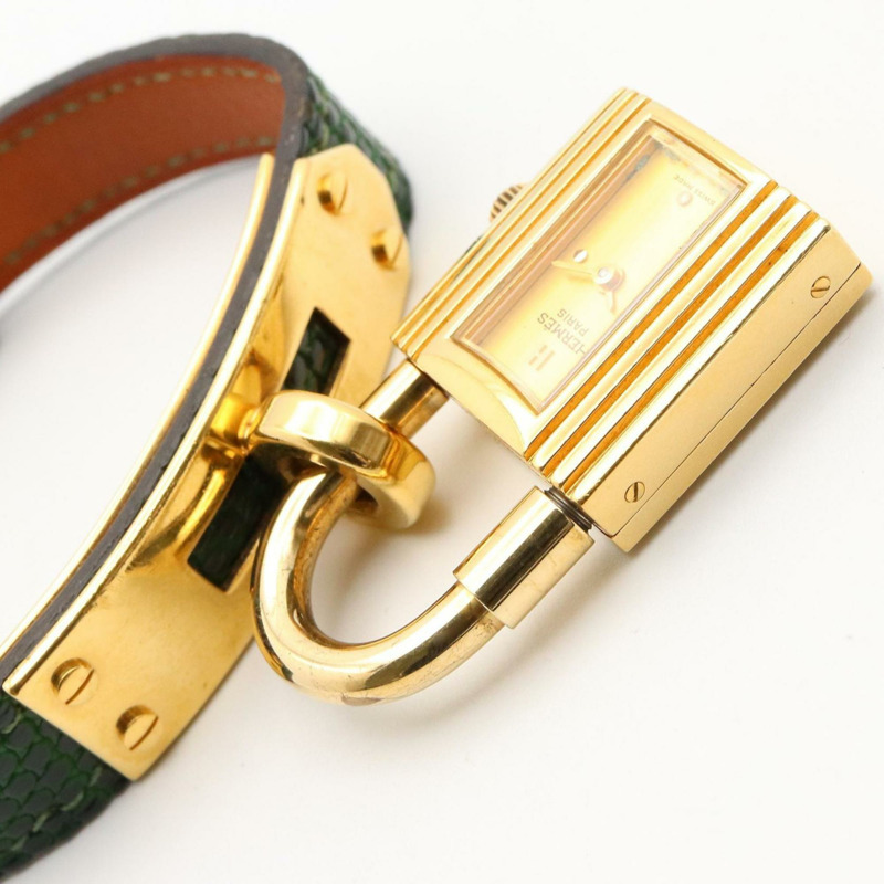 愛馬仕 Kelly 女士腕錶，鍍金款，皮革錶帶，金色，KE1.201-8