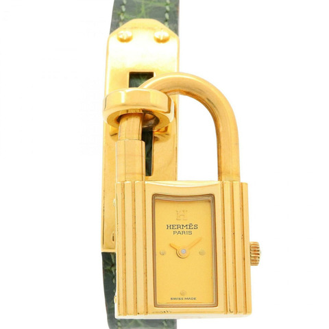 愛馬仕 Kelly 女士腕錶，鍍金款，皮革錶帶，金色，KE1.201