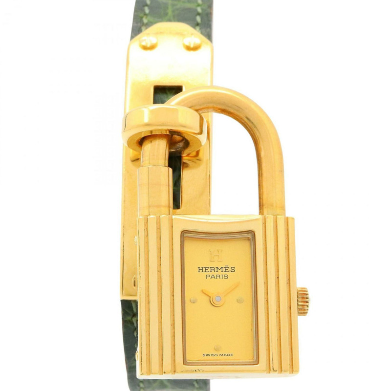 愛馬仕 Kelly 女士腕錶，鍍金款，皮革錶帶，金色，KE1.201-0