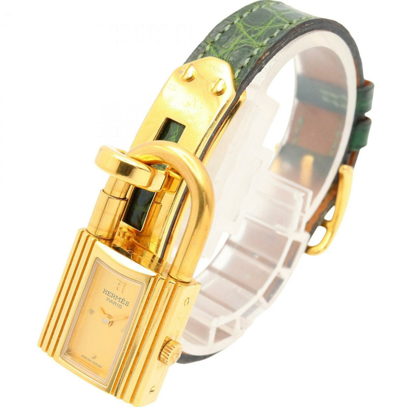 愛馬仕 Kelly 女士腕錶，鍍金款，皮革錶帶，金色，KE1.201-1