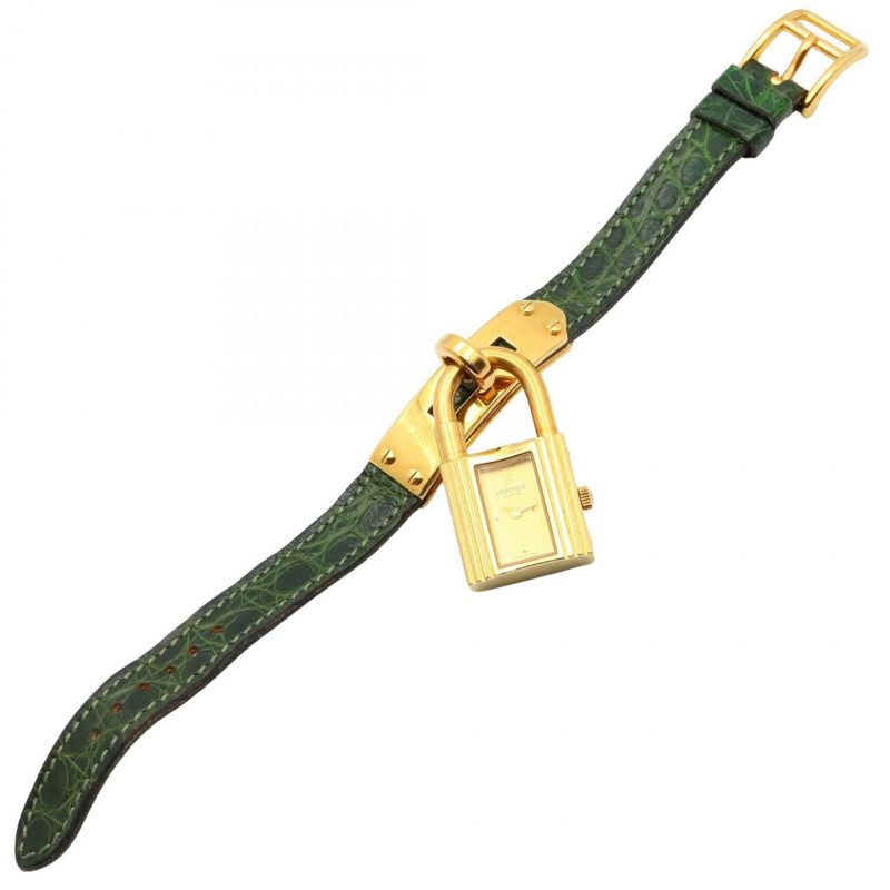 愛馬仕 Kelly 女士腕錶，鍍金款，皮革錶帶，金色，KE1.201-2