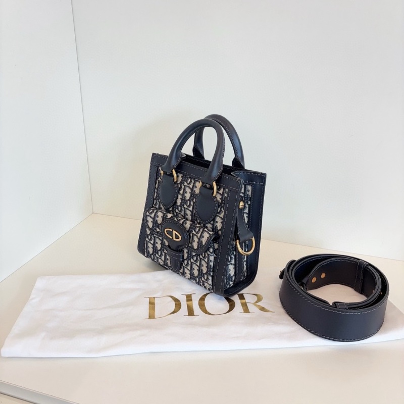 Dior 經典藍金老花mini tote琴譜笑臉包 20*19*10 98新配件塵袋肩帶-7
