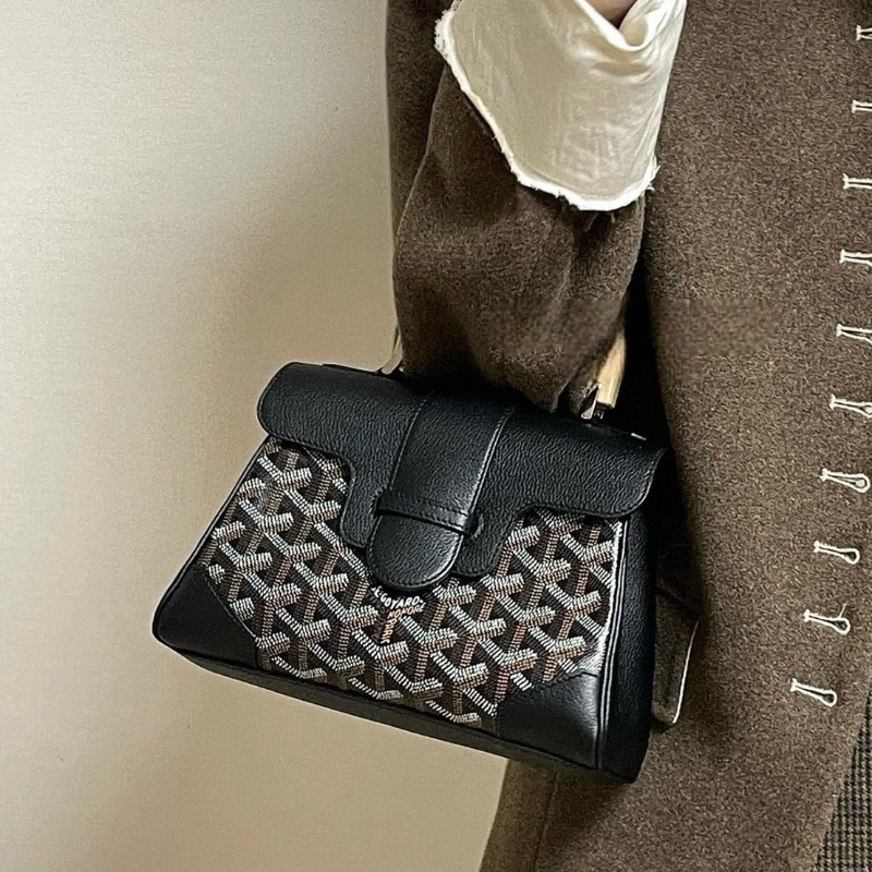 Goyard 黑色老花mini saigon木柄西貢包 20*15  98新配件塵袋肩帶-2