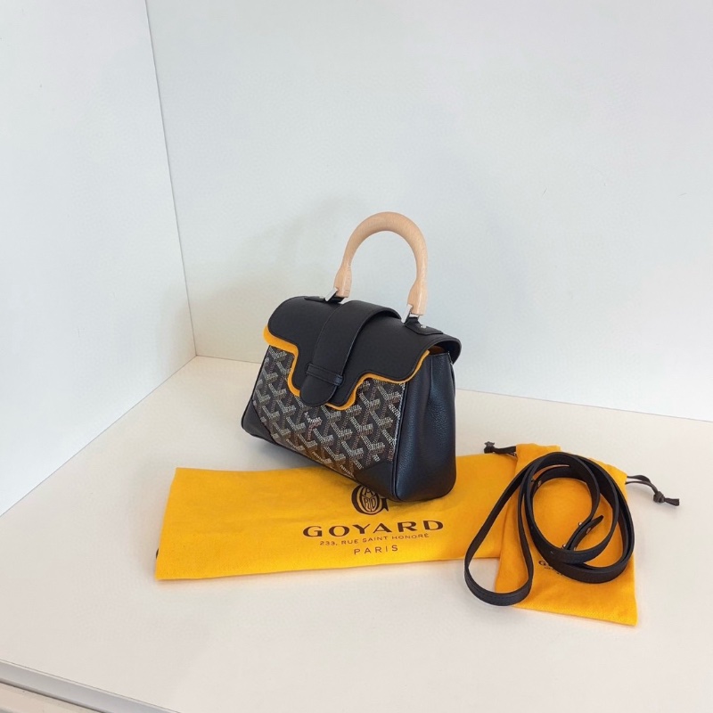 Goyard 黑色老花mini saigon木柄西貢包 20*15  98新配件塵袋肩帶-6
