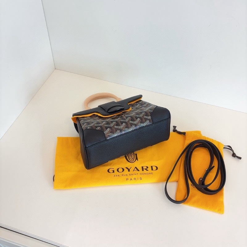 Goyard 黑色老花mini saigon木柄西貢包 20*15  98新配件塵袋肩帶-8