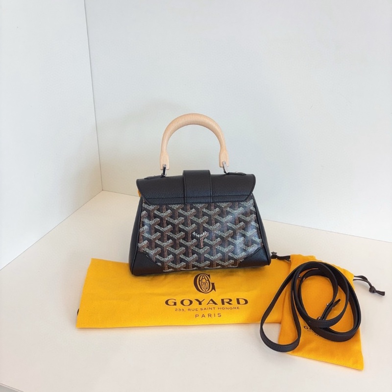 Goyard 黑色老花mini saigon木柄西貢包 20*15  98新配件塵袋肩帶-9