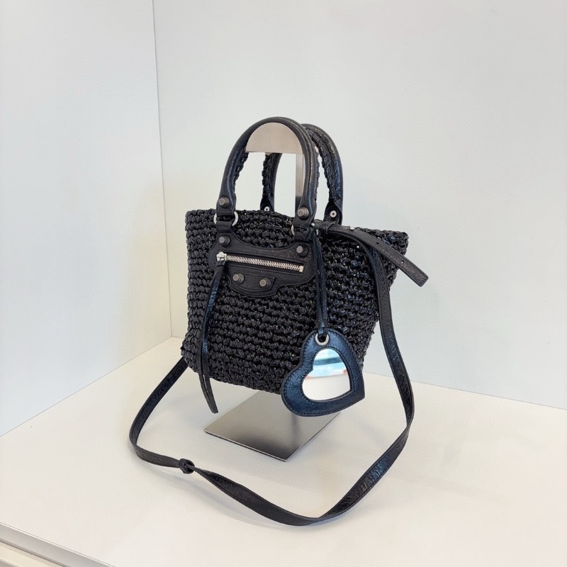 Balenciaga黑銀新款 愛心鏡子編織菜籃子 小號 20*18*14 98新配件塵袋-5