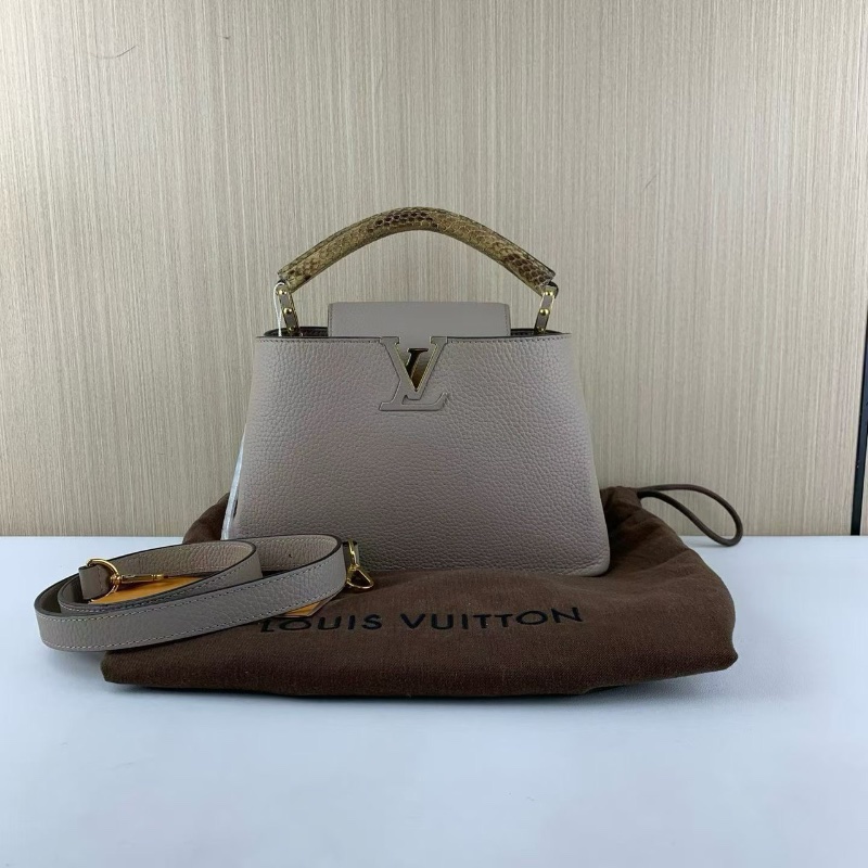 LV capucine 大象灰 蛇皮手柄 手提包 27*18*9 98新配件購證塵袋-0