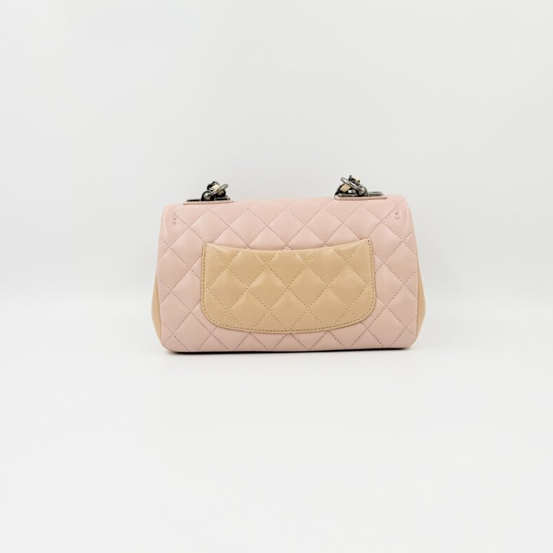 CHANEL - 粉色拼黃色雙拼霧銀釦羊皮菱格CF COCO ╻20cm-1