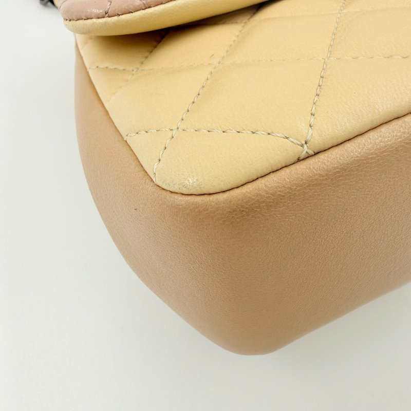 CHANEL - 粉色拼黃色雙拼霧銀釦羊皮菱格CF COCO ╻20cm-6