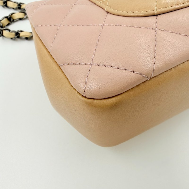 CHANEL - 粉色拼黃色雙拼霧銀釦羊皮菱格CF COCO ╻20cm-8