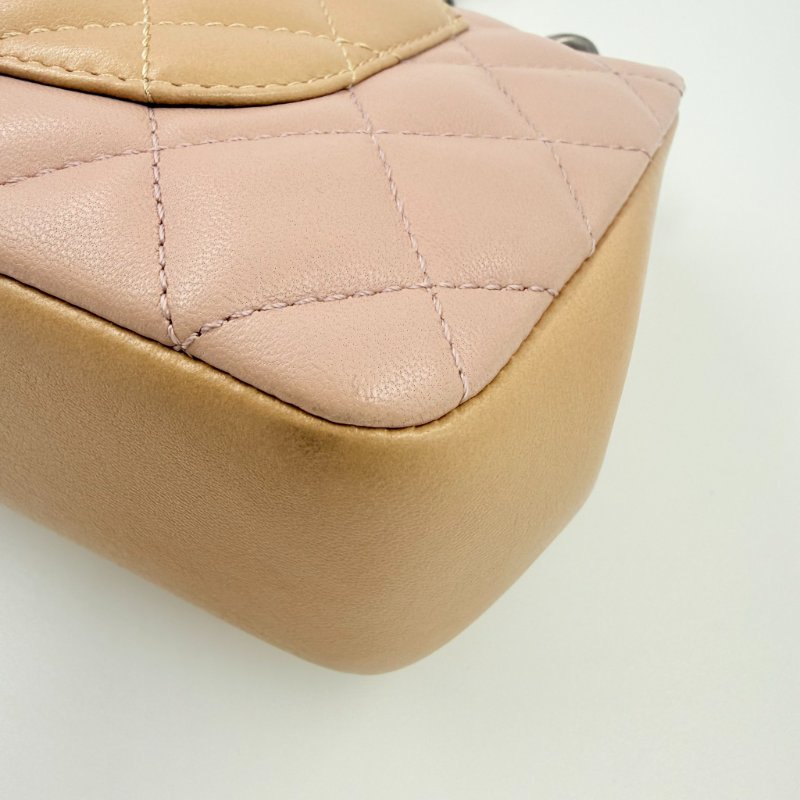 CHANEL - 粉色拼黃色雙拼霧銀釦羊皮菱格CF COCO ╻20cm-9