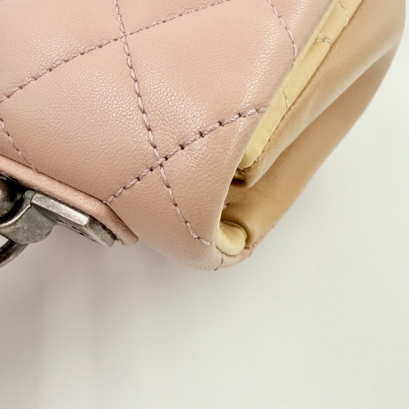 CHANEL - 粉色拼黃色雙拼霧銀釦羊皮菱格CF COCO ╻20cm-11