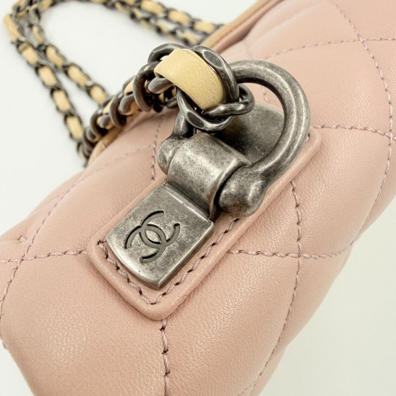 CHANEL - 粉色拼黃色雙拼霧銀釦羊皮菱格CF COCO ╻20cm-17