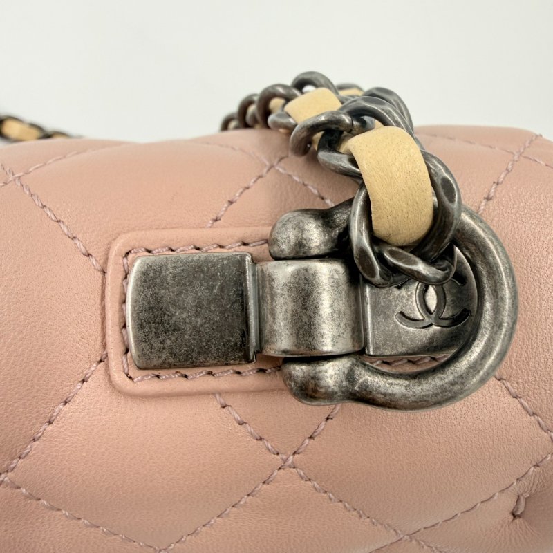 CHANEL - 粉色拼黃色雙拼霧銀釦羊皮菱格CF COCO ╻20cm-19