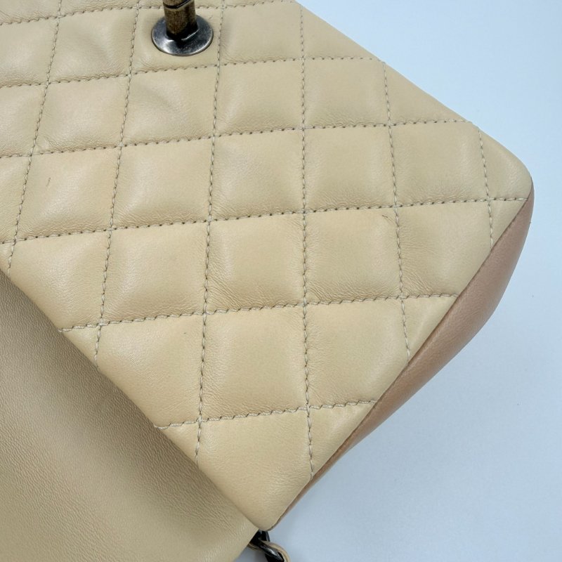 CHANEL - 粉色拼黃色雙拼霧銀釦羊皮菱格CF COCO ╻20cm-28