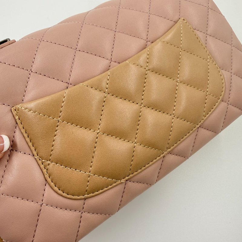 CHANEL - 粉色拼黃色雙拼霧銀釦羊皮菱格CF COCO ╻20cm-29