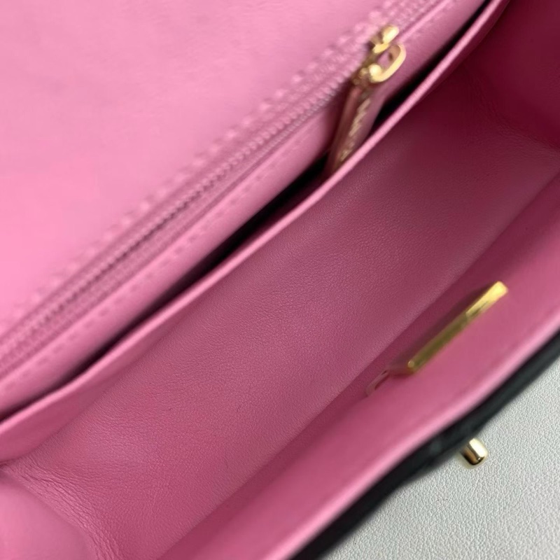 Chanel 黑金羊皮 黑拼淡紫色 手柄cf大mini鏈條包 芯片 12*20*6 98新配件塵袋購證-2