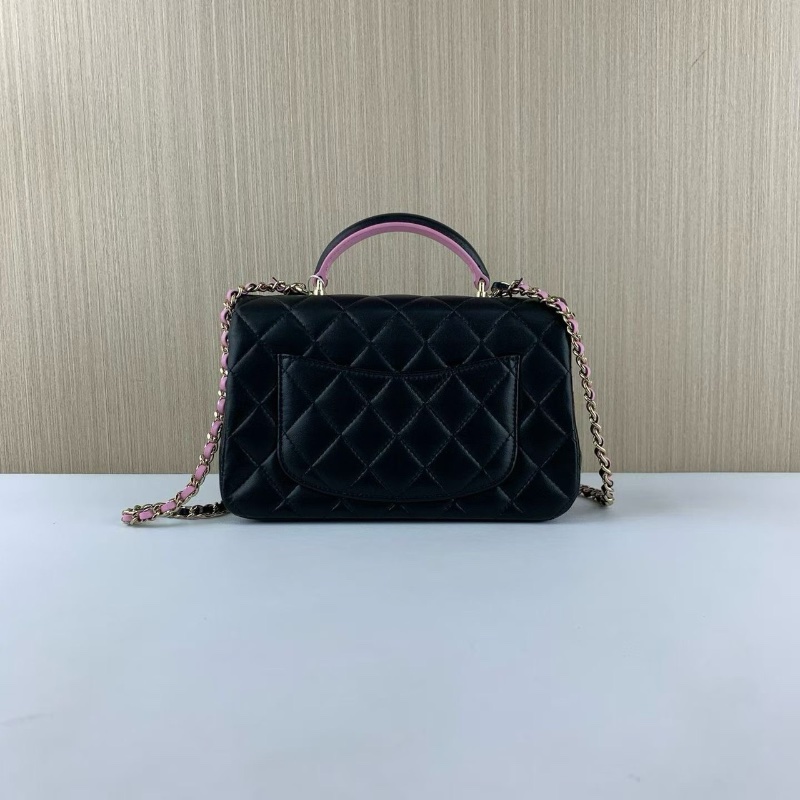 Chanel 黑金羊皮 黑拼淡紫色 手柄cf大mini鏈條包 芯片 12*20*6 98新配件塵袋購證-8