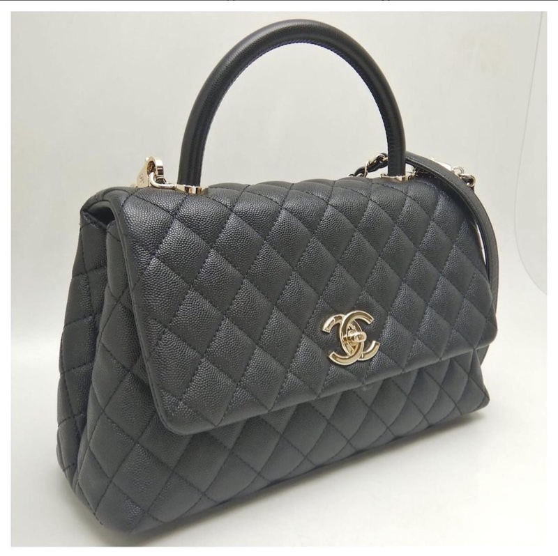 香奈兒Chanel經典Coco Handle黑色荔枝紋牛皮手把口蓋包28cm 香奈兒包包黑色28CHANEL 黑荔枝HANDLE28 全新購於專櫃-4