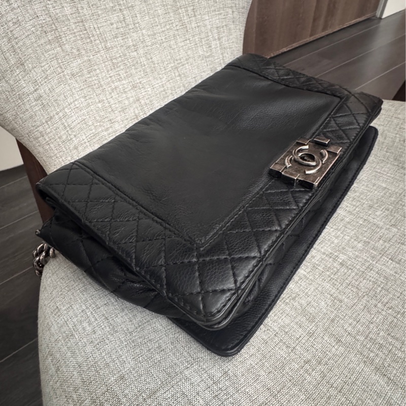 香奈兒Chanel boy 28 包況好柔軟耐用黑銀 復古銀釦 boy Chanel-17