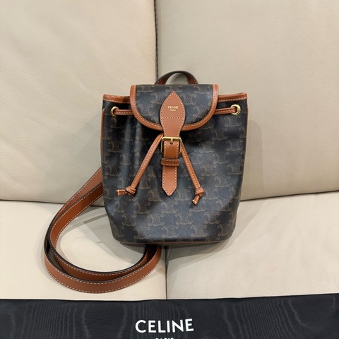 Celine 思琳 FOLCO 老花牛皮革迷你背包/經典棕褐色/Lisa同款/97新美品