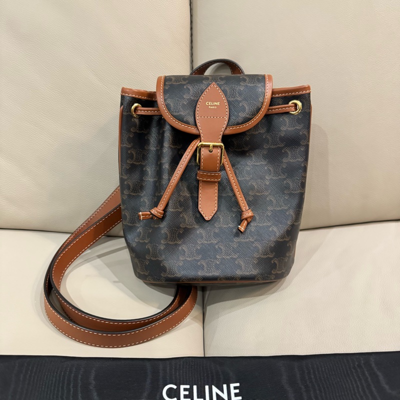 Celine 思琳 FOLCO 老花牛皮革迷你背包/經典棕褐色/Lisa同款/97新美品-1