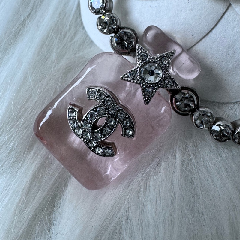 CHANEL 23S 透粉色香水瓶滿鑽鏈條項鍊-5