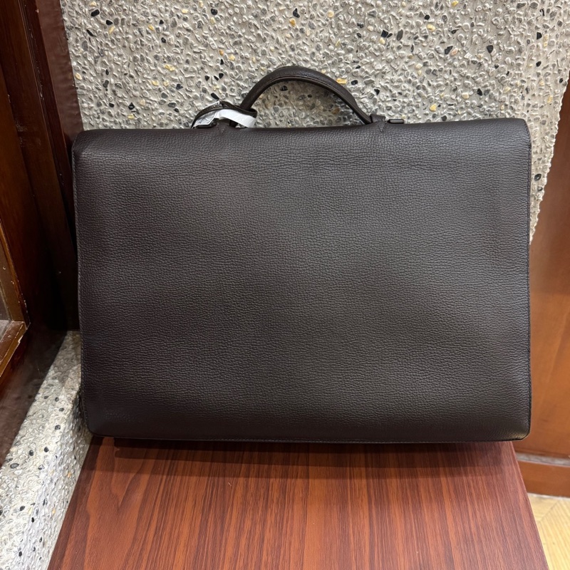 Hermes愛馬仕sac a depeche烏木色銀扣手提公文包,框M刻,TC皮-1