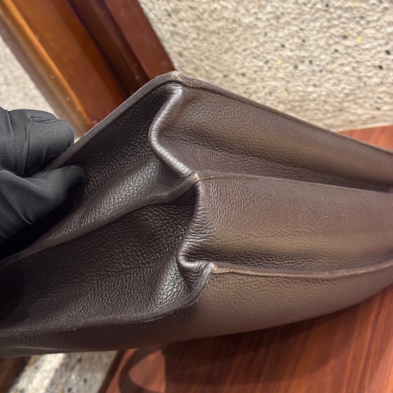 Hermes愛馬仕sac a depeche烏木色銀扣手提公文包,框M刻,TC皮-8