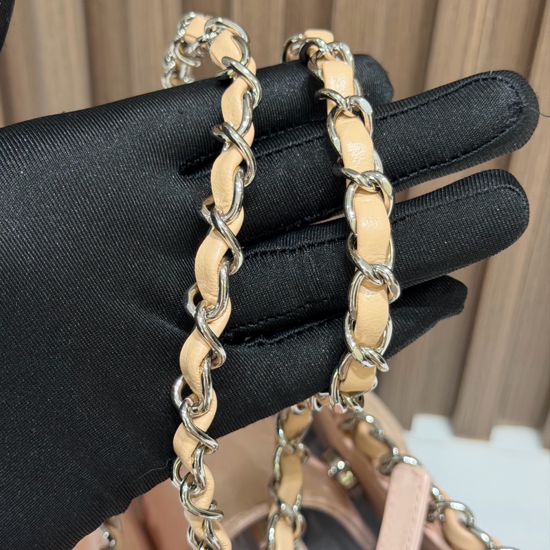 【92新 ✨ 全網最低價!】中古 Chanel香奈兒 櫻花粉色 牛皮托特鏈條包 手提包-10