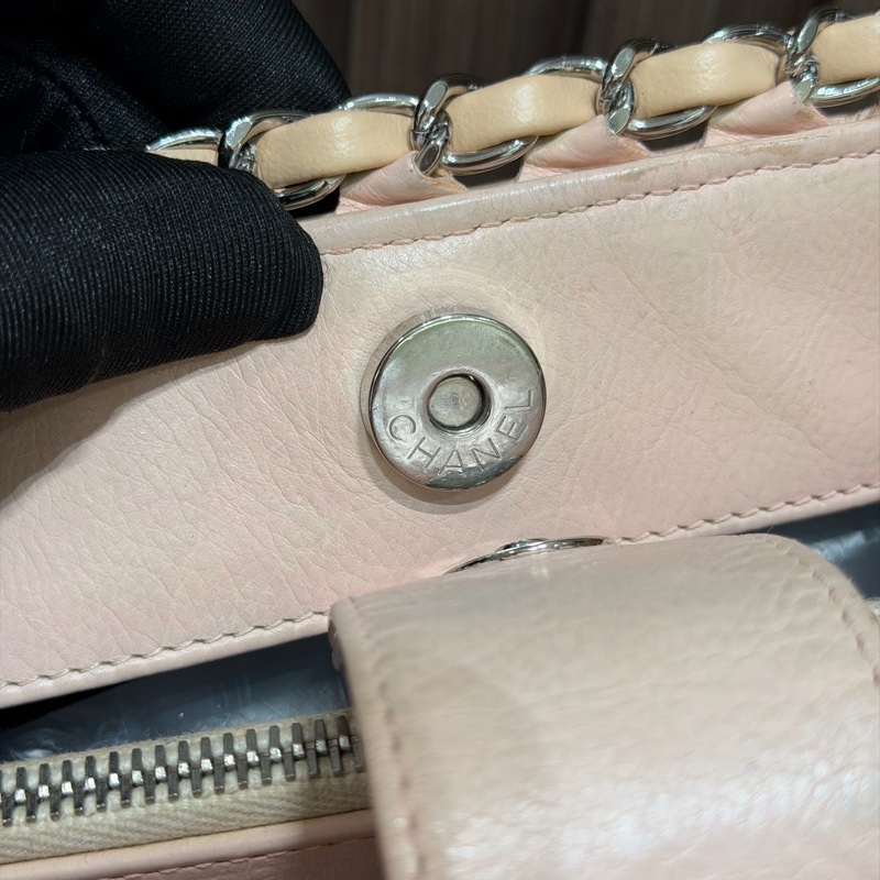 【92新 ✨ 全網最低價!】中古 Chanel香奈兒 櫻花粉色 牛皮托特鏈條包 手提包-13